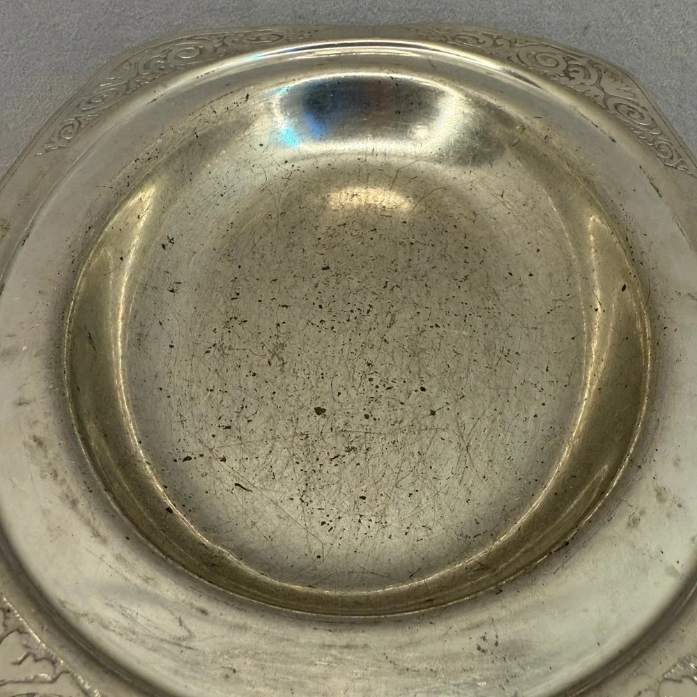 Mulholland Pewter Oval Dish‎ 1907 K Scrollwork Border Vintage Metalware Tray
